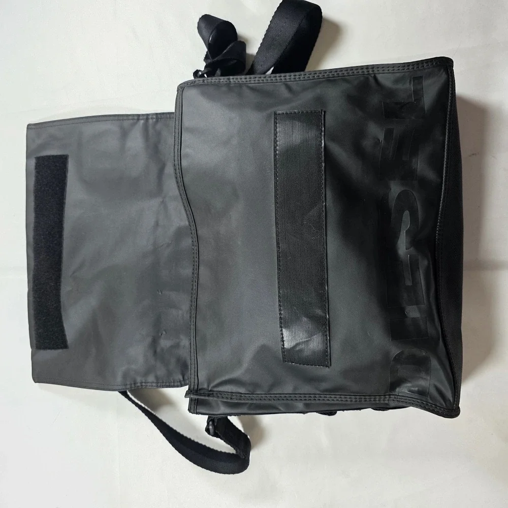 Y2K Diesel Black Nylon Messenger Bag Tonal Logo Utility Crossbody Adj Strap